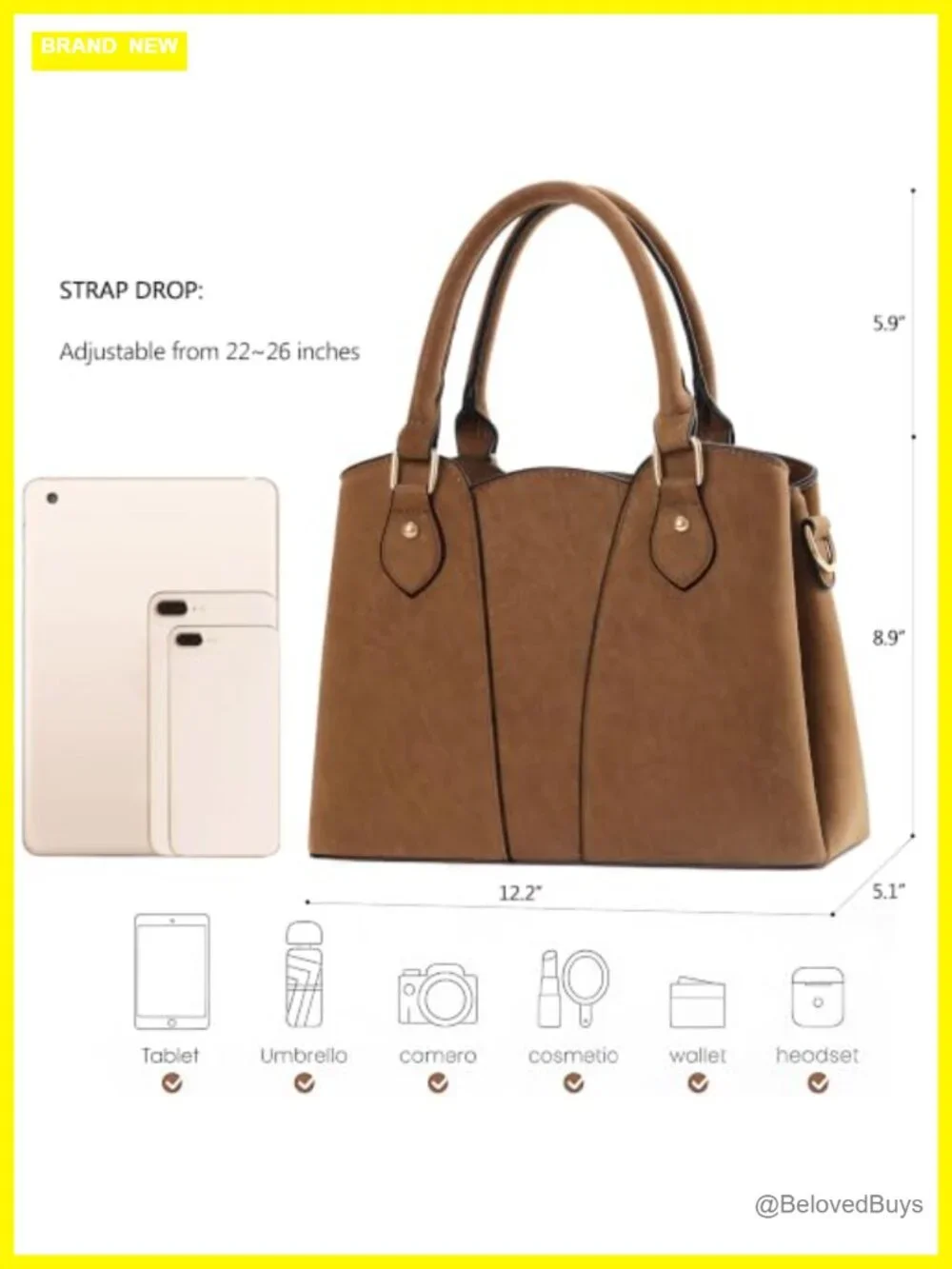 Vegan Leather Crossbody Tote Satchel Handbag with Zipper